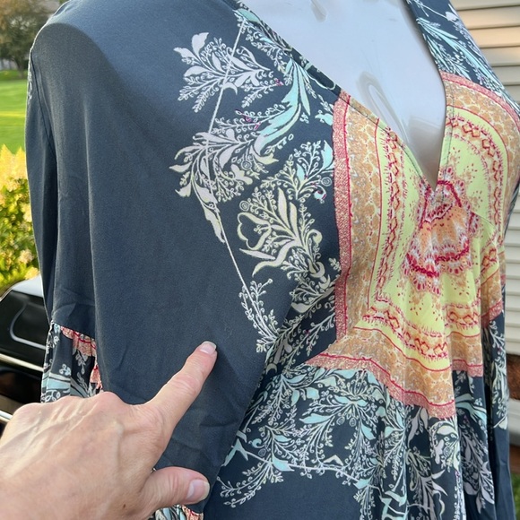 Free People BOHO Sunset Dreams Printed Bell-Sleeve Tunic large - Picture 8 of 11